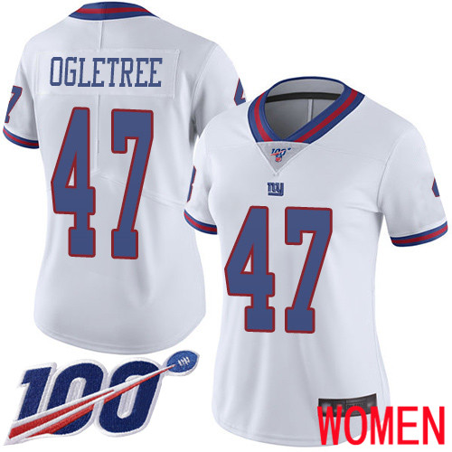 Women New York Giants #47 Alec Ogletree Limited White Rush Vapor Untouchable 100th Season Football NFL Jersey